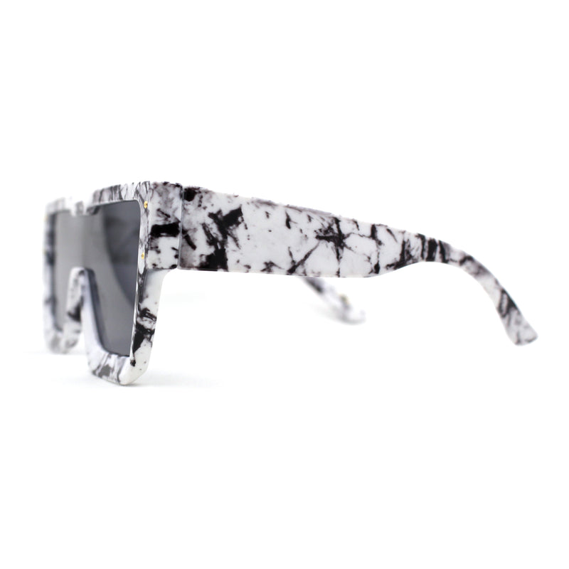 Colored Mirror White Marble Frame 80s Robotic Shield Sunglasses