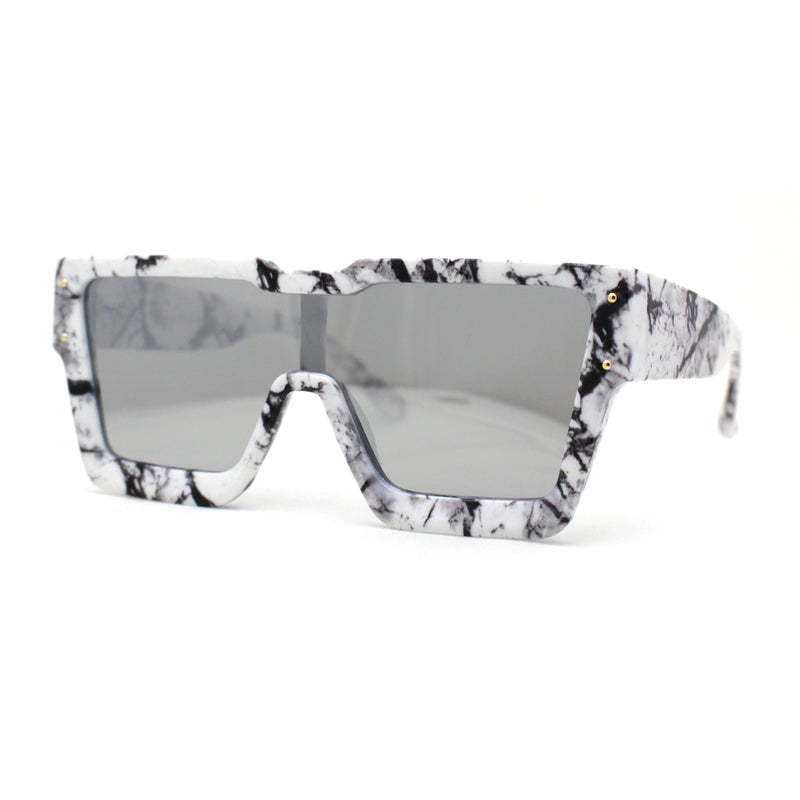 Colored Mirror White Marble Frame 80s Robotic Shield Sunglasses