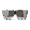 Colored Mirror White Marble Frame 80s Robotic Shield Sunglasses