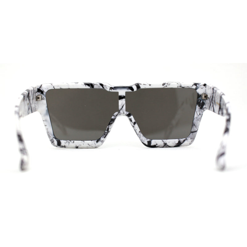 Colored Mirror White Marble Frame 80s Robotic Shield Sunglasses