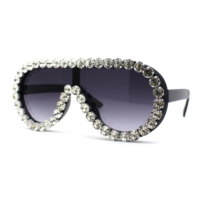 Maximalist Heavy Rhinestone Iced Plastic Racer Shield Sunglasses