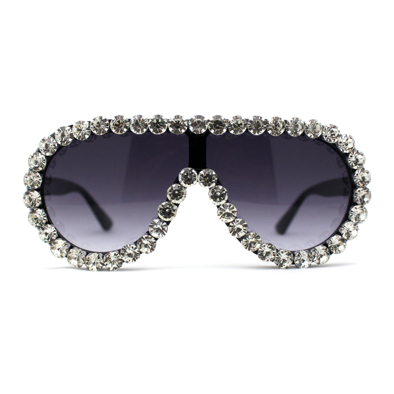 Maximalist Heavy Rhinestone Iced Plastic Racer Shield Sunglasses