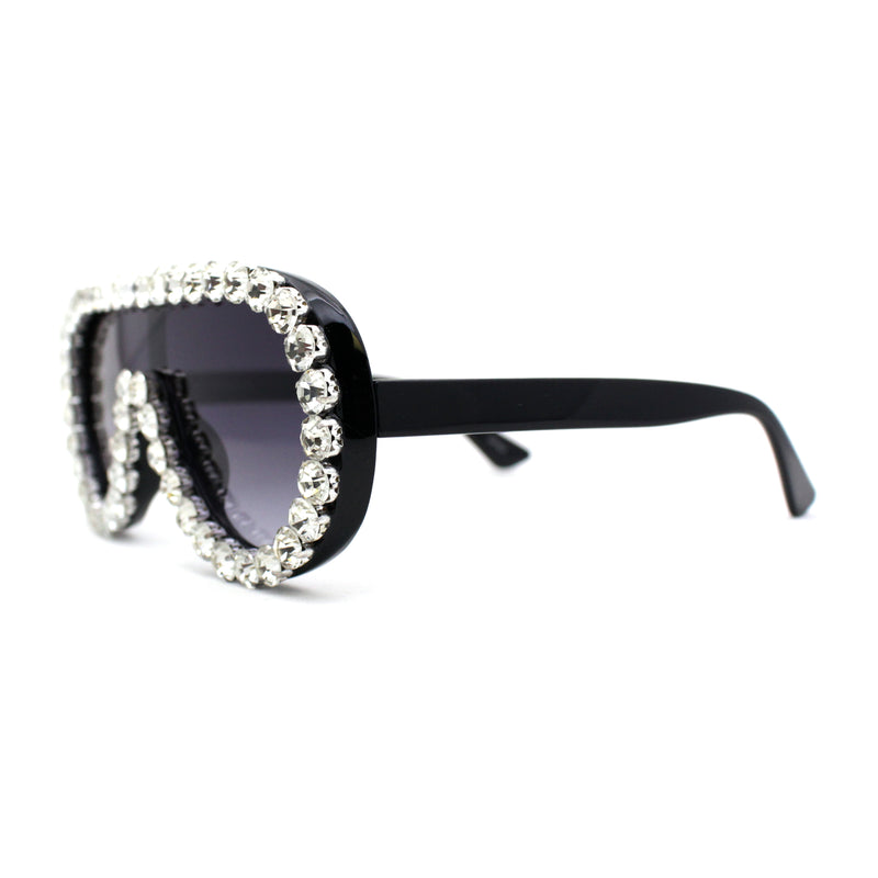 Maximalist Heavy Rhinestone Iced Plastic Racer Shield Sunglasses