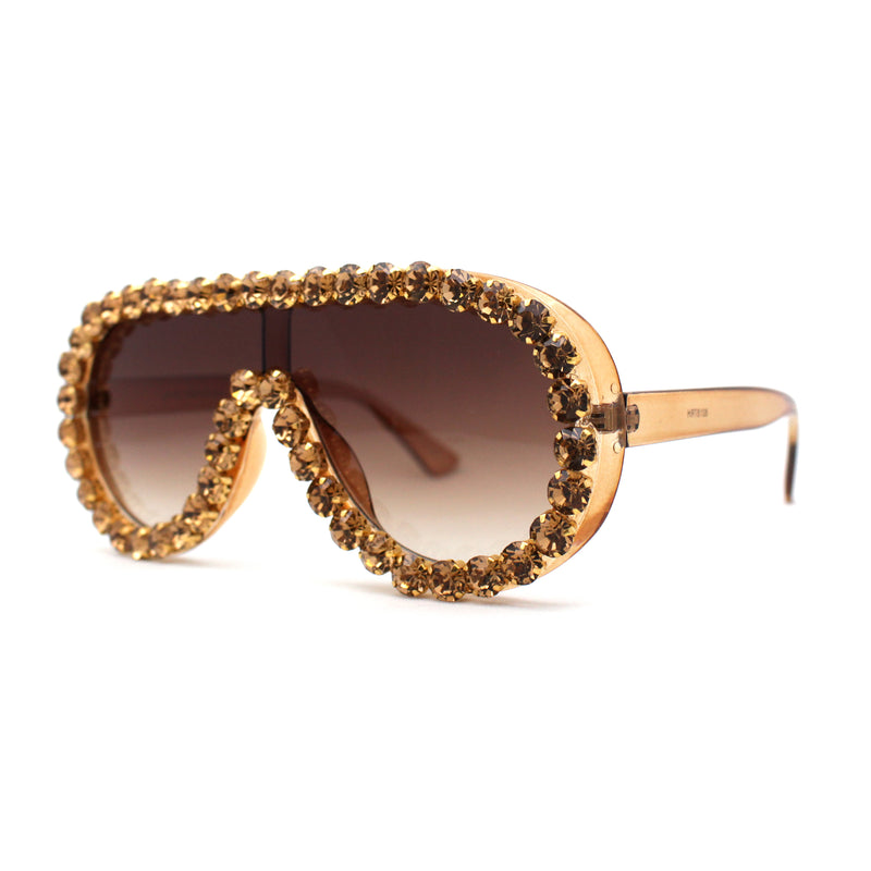 Maximalist Heavy Rhinestone Iced Plastic Racer Shield Sunglasses