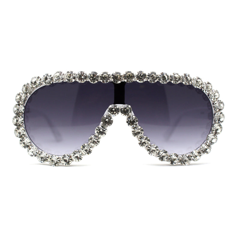 Maximalist Heavy Rhinestone Iced Plastic Racer Shield Sunglasses