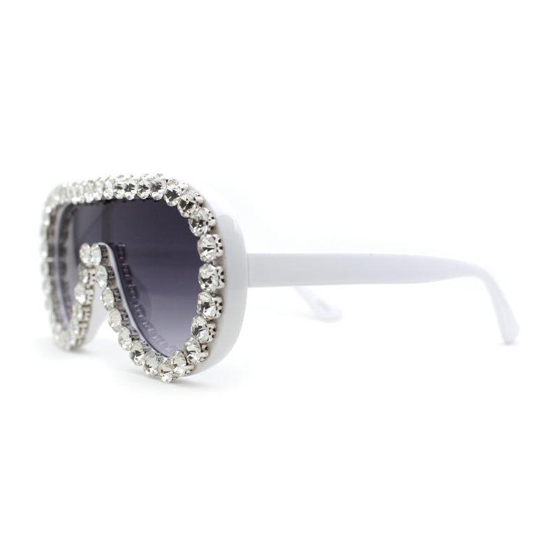 Maximalist Heavy Rhinestone Iced Plastic Racer Shield Sunglasses