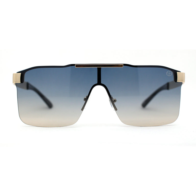 Elegant Rimless Flat Top Mobster Shield Racer Sunglasses