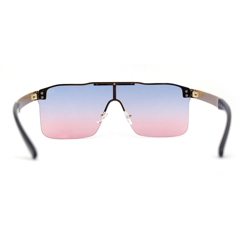 Elegant Rimless Flat Top Mobster Shield Racer Sunglasses