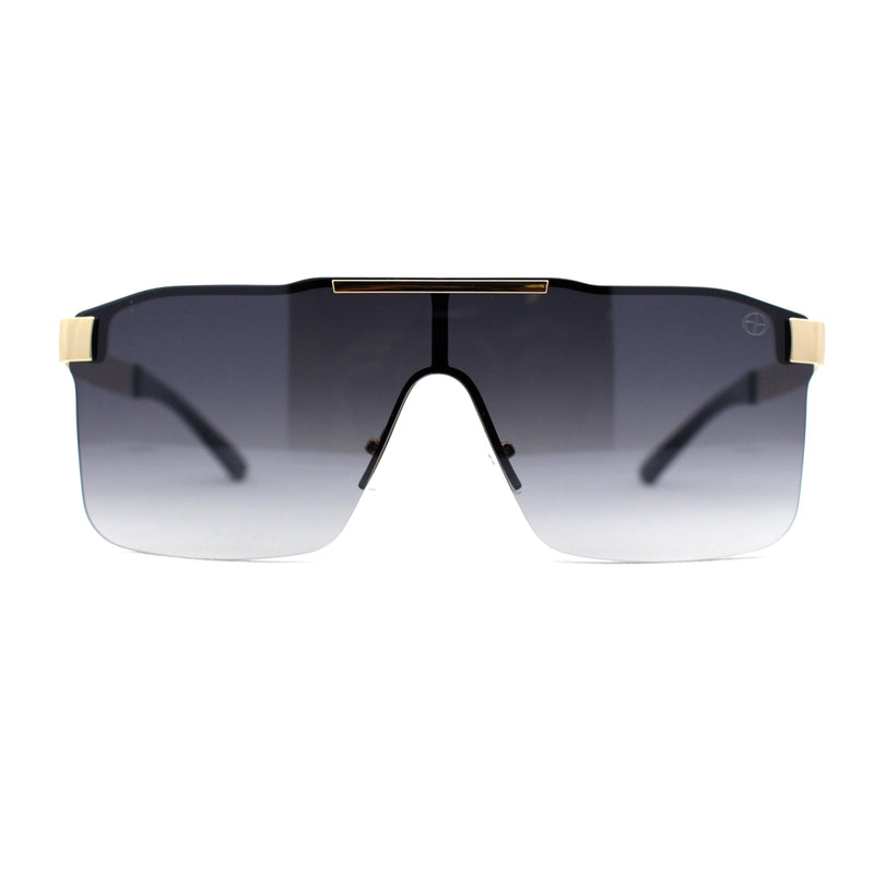 Elegant Rimless Flat Top Mobster Shield Racer Sunglasses