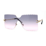 Womens Wave Beveled Lens Oversize Shield Rimless Fashion Sunglasses