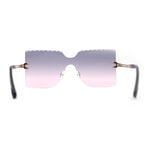 Womens Wave Beveled Lens Oversize Shield Rimless Fashion Sunglasses