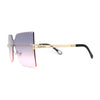 Womens Wave Beveled Lens Oversize Shield Rimless Fashion Sunglasses