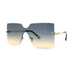 Womens Wave Beveled Lens Oversize Shield Rimless Fashion Sunglasses