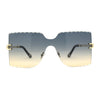 Womens Wave Beveled Lens Oversize Shield Rimless Fashion Sunglasses