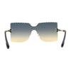 Womens Wave Beveled Lens Oversize Shield Rimless Fashion Sunglasses