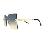 Womens Wave Beveled Lens Oversize Shield Rimless Fashion Sunglasses