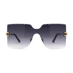 Womens Wave Beveled Lens Oversize Shield Rimless Fashion Sunglasses