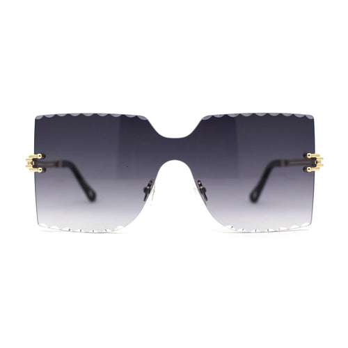 Womens Wave Beveled Lens Oversize Shield Rimless Fashion Sunglasses