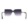 Womens Wave Beveled Lens Oversize Shield Rimless Fashion Sunglasses