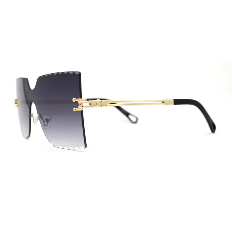 Womens Wave Beveled Lens Oversize Shield Rimless Fashion Sunglasses