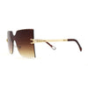 Womens Wave Beveled Lens Oversize Shield Rimless Fashion Sunglasses