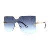 Womens Wave Beveled Lens Oversize Shield Rimless Fashion Sunglasses