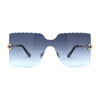 Womens Wave Beveled Lens Oversize Shield Rimless Fashion Sunglasses