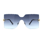 Womens Wave Beveled Lens Oversize Shield Rimless Fashion Sunglasses