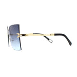 Womens Wave Beveled Lens Oversize Shield Rimless Fashion Sunglasses