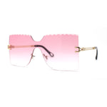 Womens Wave Beveled Lens Oversize Shield Rimless Fashion Sunglasses