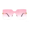 Womens Wave Beveled Lens Oversize Shield Rimless Fashion Sunglasses