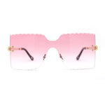 Womens Wave Beveled Lens Oversize Shield Rimless Fashion Sunglasses