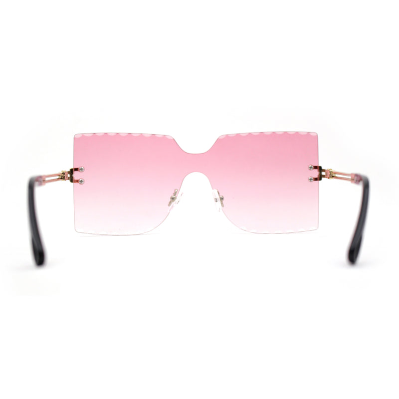 Womens Wave Beveled Lens Oversize Shield Rimless Fashion Sunglasses