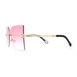 Womens Wave Beveled Lens Oversize Shield Rimless Fashion Sunglasses