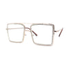 Womens Rhinestone Jewel Frame Oversize Rectangle Metal Clear Lens Eyeglasses