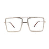 Womens Rhinestone Jewel Frame Oversize Rectangle Metal Clear Lens Eyeglasses