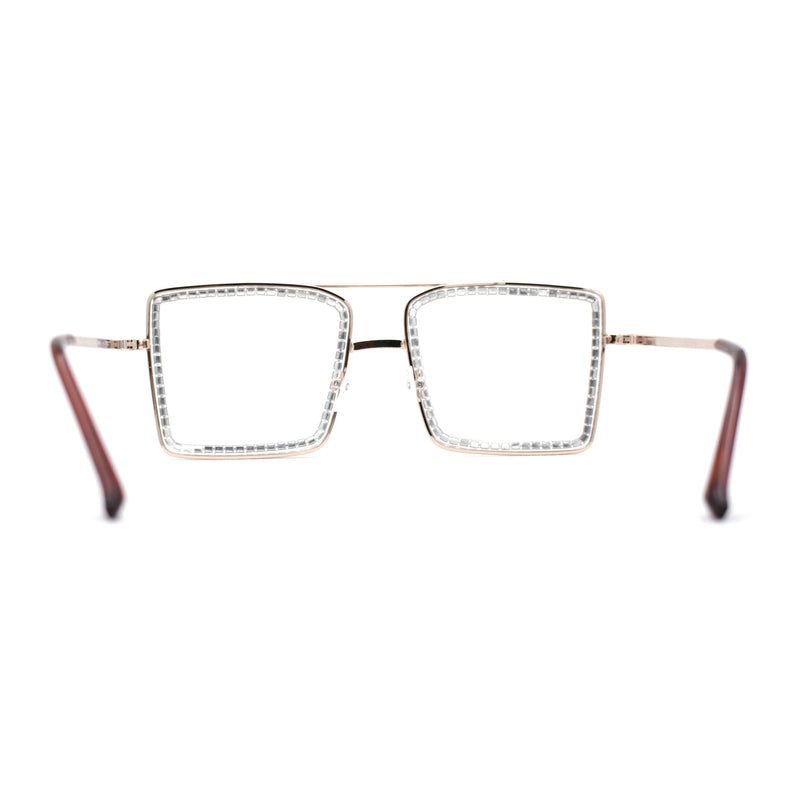 Womens Rhinestone Jewel Frame Oversize Rectangle Metal Clear Lens Eyeglasses