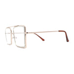 Womens Rhinestone Jewel Frame Oversize Rectangle Metal Clear Lens Eyeglasses