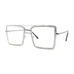 Womens Rhinestone Jewel Frame Oversize Rectangle Metal Clear Lens Eyeglasses