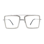 Womens Rhinestone Jewel Frame Oversize Rectangle Metal Clear Lens Eyeglasses