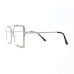 Womens Rhinestone Jewel Frame Oversize Rectangle Metal Clear Lens Eyeglasses