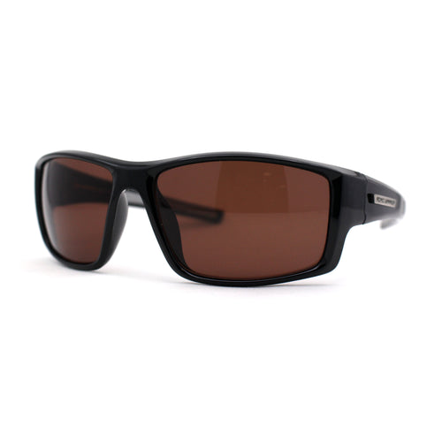 Mens Antiglare Driving Lens Wrap Around Sport Rectangular Plastic Sunglasses Black Brown