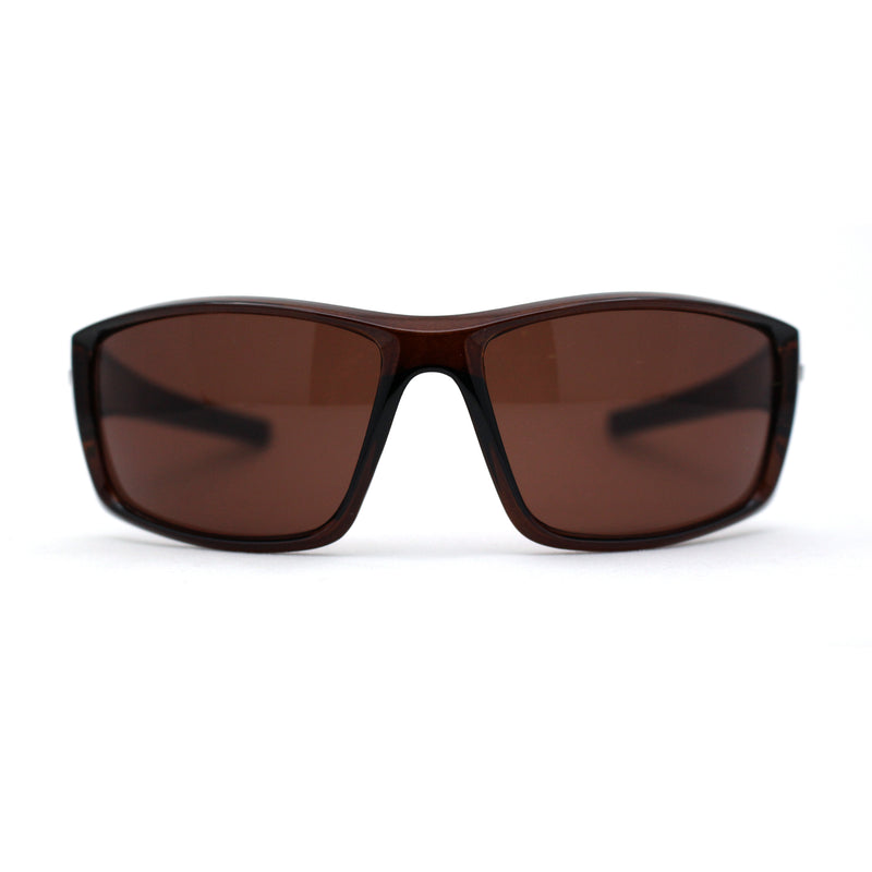 Mens Antiglare Driving Lens Wrap Around Sport Rectangular Plastic Sunglasses Black Brown