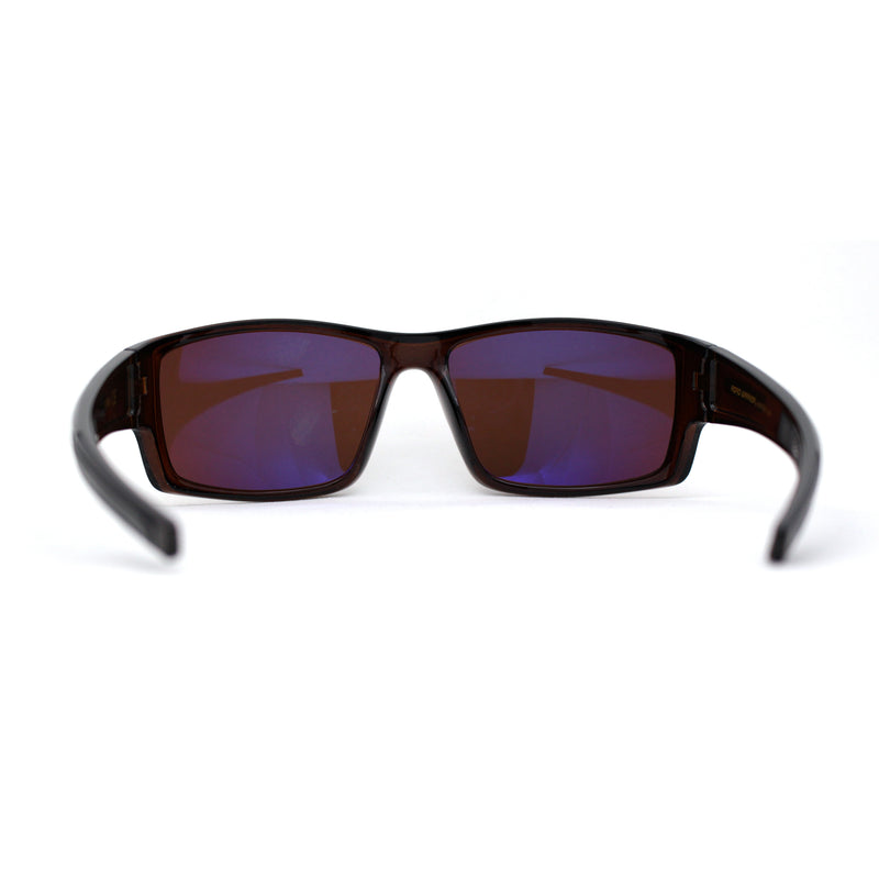 Mens Antiglare Driving Lens Wrap Around Sport Rectangular Plastic Sunglasses Black Brown