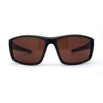 Mens Antiglare Driving Lens Wrap Around Sport Rectangular Plastic Sunglasses Black Brown