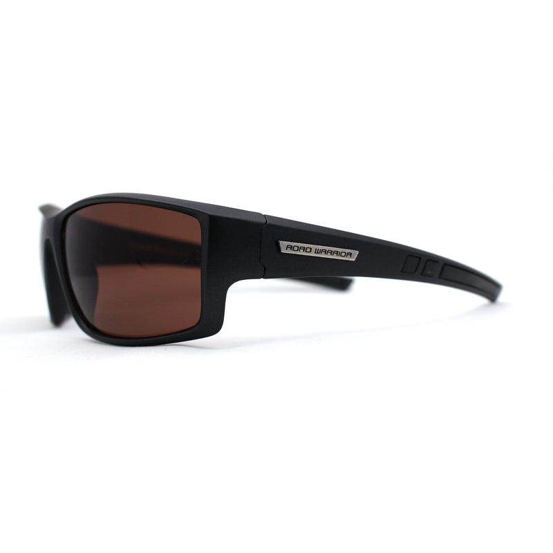 Mens Antiglare Driving Lens Wrap Around Sport Rectangular Plastic Sunglasses Black Brown