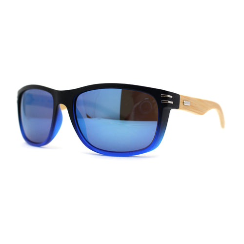 Mens Bamboo Wood Arm Rectangle Sport Biker Style Sunglasses