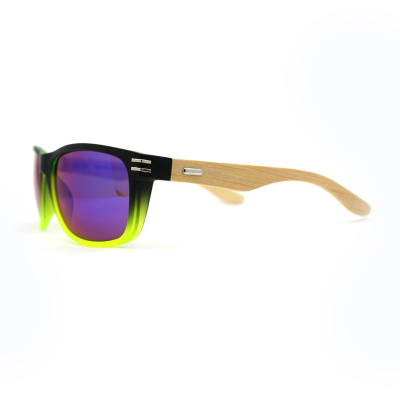 Mens Bamboo Wood Arm Rectangle Sport Biker Style Sunglasses