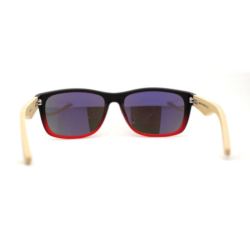 Mens Bamboo Wood Arm Rectangle Sport Biker Style Sunglasses