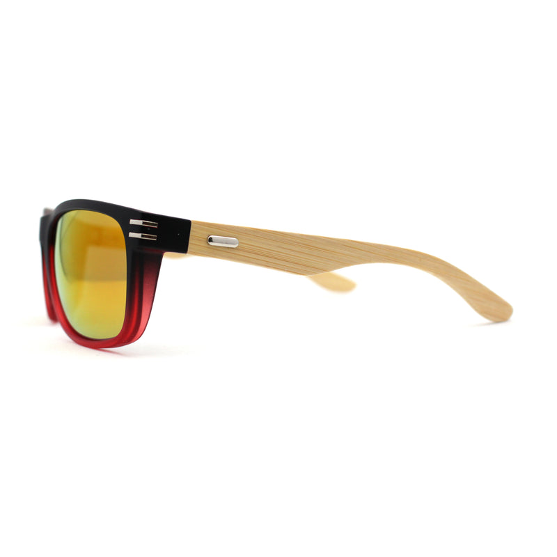 Mens Bamboo Wood Arm Rectangle Sport Biker Style Sunglasses